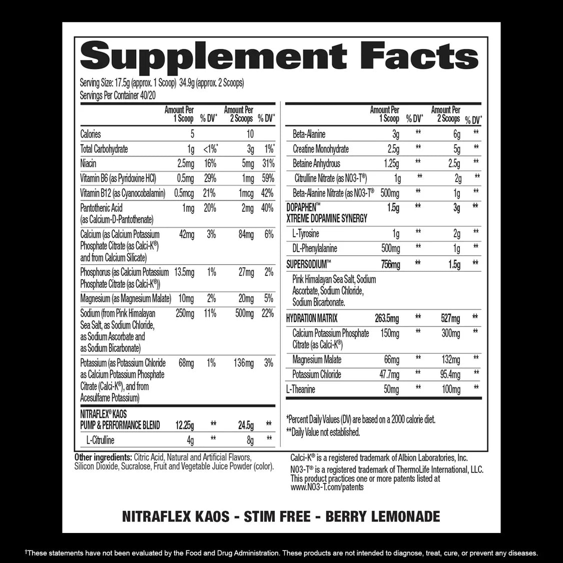 NITRAFLEX KAOS WHITE CHERRY LIMEADE STIM-FREE