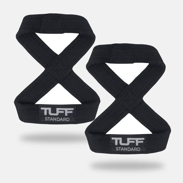 TUFF Figure 8 Lifting Straps | Heavy Duty Weightlifting Straps- Black