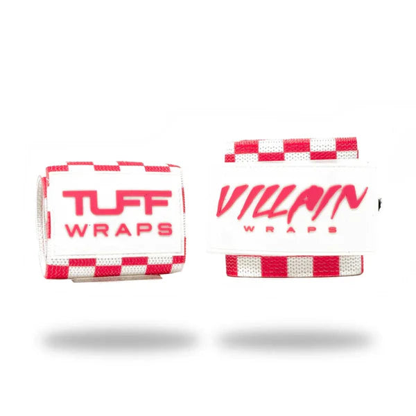 16" Villain Wrist Wraps - Pink & White Checkerboard