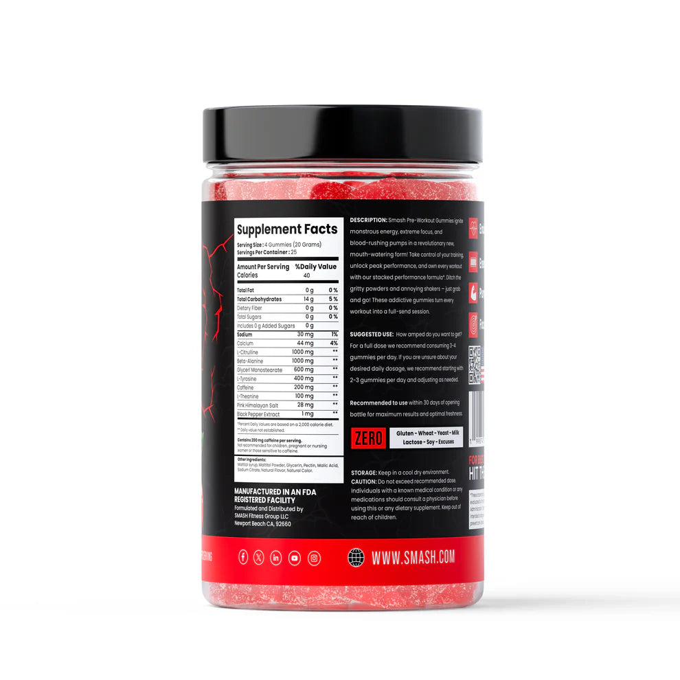 SMASH PRE WORKOUT GUMMIES CHERRY BOMB