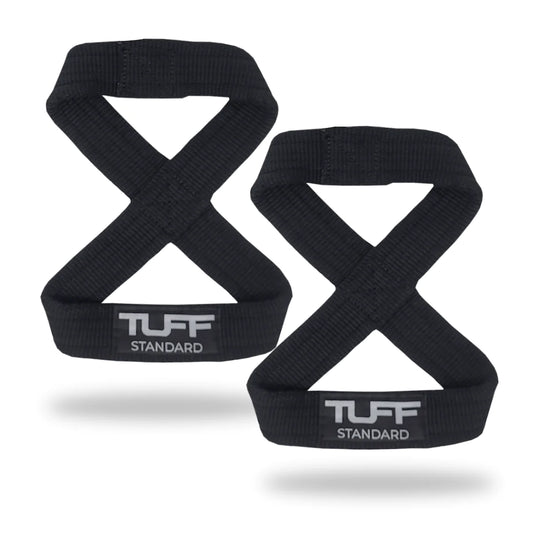 TUFF Figure 8 Lifting Straps | Heavy Duty Weightlifting Straps- Black with Red Stitching